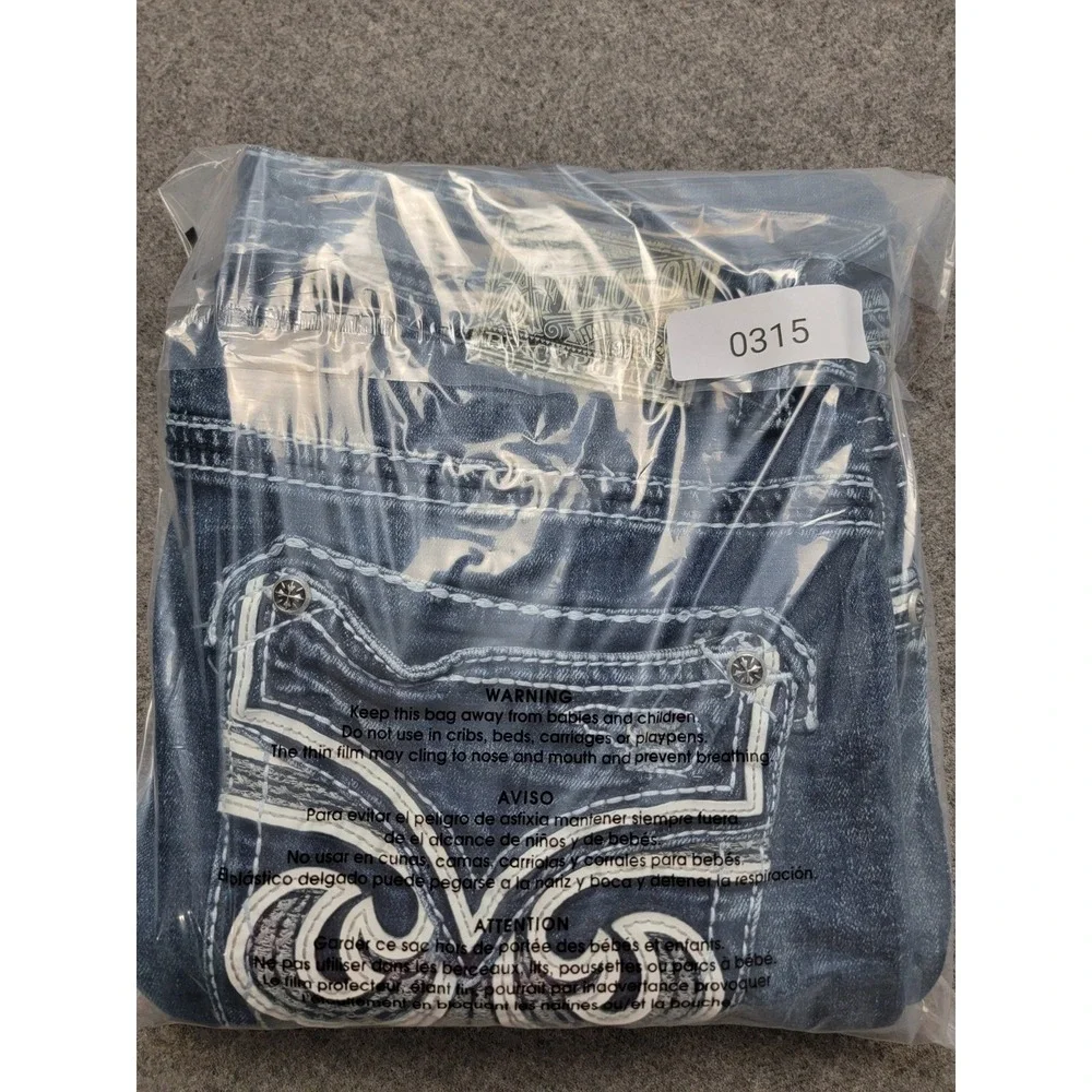 Affliction Men's 34 Ace Straight Jeans Blue Distressed Embroidered Premium Denim - Picture 12 of 12